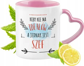 Bögre A Főnöknek Rózsaszín Szív Alakú Füllel Kávé Ajándék