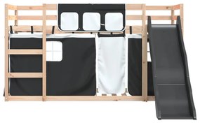 fehér-fekete emeletes ágy csúszdával és függönnyel 90 x 190 cm
