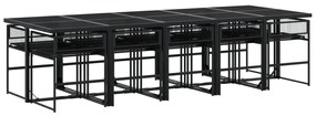 11 részes fekete polyrattan kerti étkezőgarnitúra