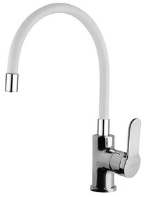 NewArc DOMINO álló mosogató csaptelep króm - FEHÉR flexibilis kifolyócsővel