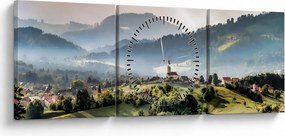 Kép - falu a ködben (órával) (90x30 cm)