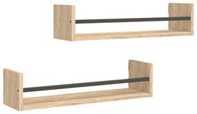 2 db sonoma tölgy fali polc rúddal 60 x 16 x 14 cm