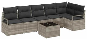 vidaXL Kerti Kanapé Szett párnával 7 pcs Világosszürke polirattan