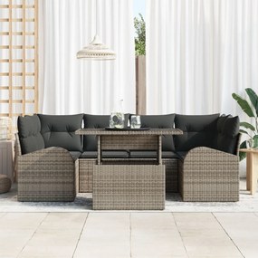7 Szeletes Kerti Kanapé Szett Párnákkal Szürke Poli Rattan