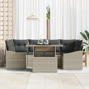 7 Darabos Kerti Kanapé Párnákkal Világos Szürke Poli Rattan