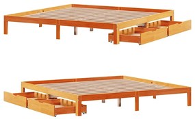 viaszbarna tömör fenyőfa ágykeret fiókkal 180 x 200 cm
