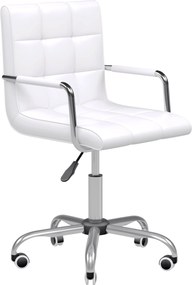 HOMCOM Forgószék Kozmetikai Szék Görgős Szék Munka Szék Vezetői Szék Íróasztali Szék Fém PU Fehér 52,5 x 54 x 84-99 cm | Aosom