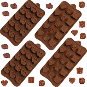 4 db-os szilikon praliné forma szett Szív és rózsa