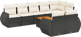 vidaXL 9 részes fekete polyrattan kerti ülőgarnitúra párnákkal