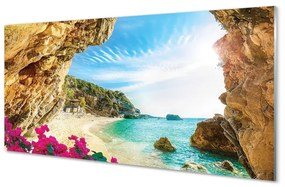 Üvegképek Görögország parti sziklák virágok 100x50 cm