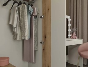 Ava 150 gardróbszekrény, 150 cm, tükörrel, 2 fiók, bordázott front, tölgy - kasmír
