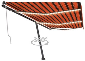 narancssárga-barna szélérzékelős és LED-es napellenző 600x350cm