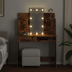 antik fa színű fésülködőasztal LED-del 96x40x142 cm