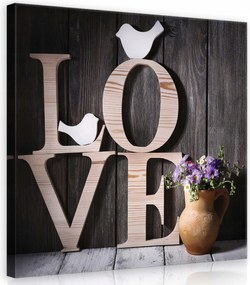Vászonkép 40x40 Szerelem madarak virágok fa betűk meghittség romantika