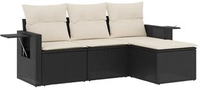 vidaXL 4 részes fekete polyrattan kerti ülőgarnitúra párnákkal