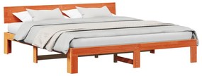 Ágykeret Fejvéggel Gyantázott Barna 200x200 cm Tömör Fenyőfa