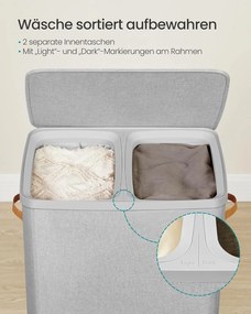 SONGMICS szennyestartó kosár 170 L, 56 × 40 × 75 cm, szürke