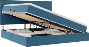 vidaXL Ágy tárolóval és matraccal Sötét kék 200 x 200 cm Bársony