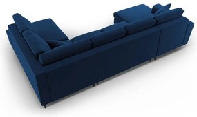 Kék bársony kinyitható tárolóhelyes sarokkanapé (jobb oldali-U alakú) Kyoto – Cosmopolitan Design