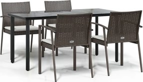 vidaXL 5 részes polyrattan és acél kerti étkezőgarnitúra párnával