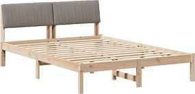 vidaXL Ágykeret fejtámlával Barna és taupe 140 x 190 cm Tömör fenyőfa