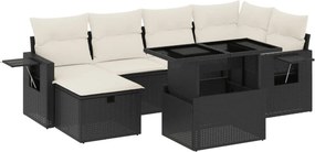 vidaXL 7 részes fekete polyrattan kerti ülőgarnitúra párnával