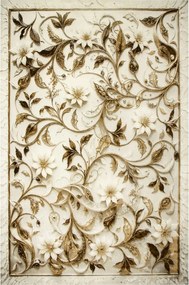 200x290 cm Sűrű Csillogó Virágos Szőnyeg Márvány Szürke Barna Krém