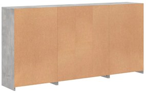 betonszürke tálalószekrény LED-világítással 202 x 37 x 100 cm