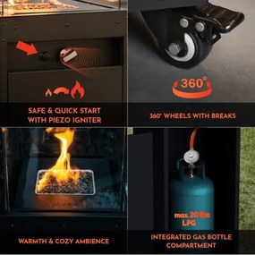 Planika Faro GAS - Kültéri gáz kandalló 142x36 cm 8kW zöld + védőborítás