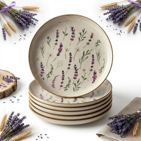 Tányérok 6 db Desszertes Reggeli Tányér Mezei Virágok Levendula Ø20 CM