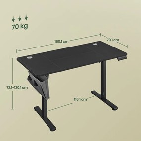 Elektromos állítható magasságú íróasztal, 160×70 cm, 4 memóriapozícióval, fekete