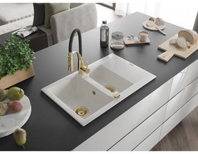Mexen Gaspar, 1,5-kamrás gránit mosogató 737x475x177 mm és Aster mosogató csaptelep, fehér, 6507-20-73450-57-G