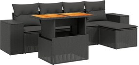 vidaXL 6 részes fekete polyrattan kerti ülőgarnitúra párnákkal