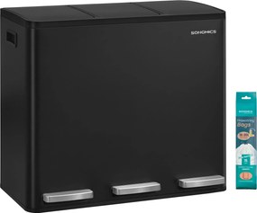 SONGMICS szelektív hulladékgyűjtő, 3 x 18L, lágy záródású pedálos szemetes, fekete