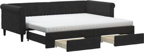 vidaXL fekete kihúzható bársony heverő fiókkal 90 x 200 cm