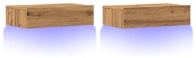 2 db kézműves tölgyszínű TV-szekrény LED-lámpákkal 60x35x15,5cm