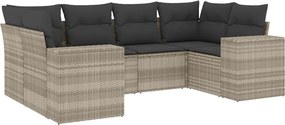 vidaXL 6 részes világosszürke polyrattan kerti ülőgarnitúra párnákkal