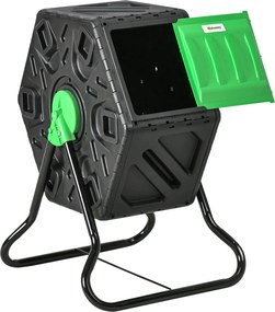 Outsunny Komposztáló 65 Liters, 60x49x77cm Forgatható Gyors Komposztáló Műanyagból, Időjárásálló Thermokomposztáló Szellőző Rendszerrel, Fedéllel, Ker