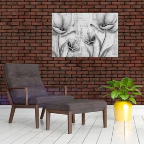 Kép - Fekete-fehér virágok a háttérben (90x60 cm)