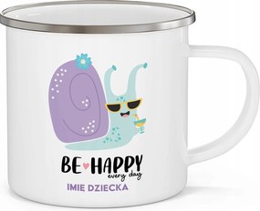 Acél Fehér Bögre 270ml Személyre szabott Gyerek Snail Be Happy Minták