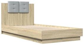 sonoma tölgy színű szerelt fa ágykeret fejtámlával 90 x 190 cm