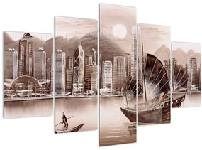 Kép - Victoria Harbour, Hong Kong, szépia hatás (150x105 cm)