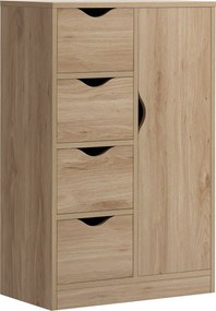 HOMCOM 4 Fiókos és 1 Ajtós Tölgyfa Oldalszekrény Fürdőszobába, Hálószobába és Étkezőbe 54x29x83 cm | Aosom