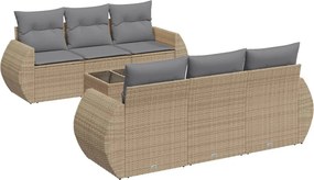 vidaXL 7 részes bézs polyrattan kerti ülőgarnitúra párnákkal