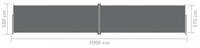 antracitszürke behúzható oldalsó napellenző 180 x 1000 cm