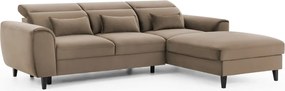 Világosbarna bársony kinyitható-tárolóhelyes sarokkanapé (jobb oldali-heverő résszel) Foble – ELTAP