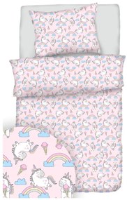 Pamut lepedők egyszarvú rózsaszín TiaHome - 1x Párna 90x70cm, 1x Paplan 140x200cm