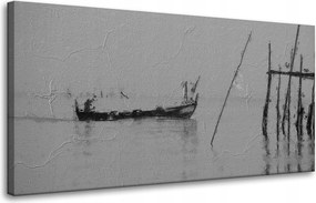 Vászonkép Fekete-fehér Csónak a vízen Retro 80x40 cm