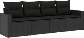 vidaXL 4 részes fekete polyrattan kerti ülőgarnitúra párnákkal
