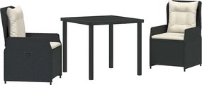 vidaXL Kert étkező szett 3 pcs Fekete polirattan